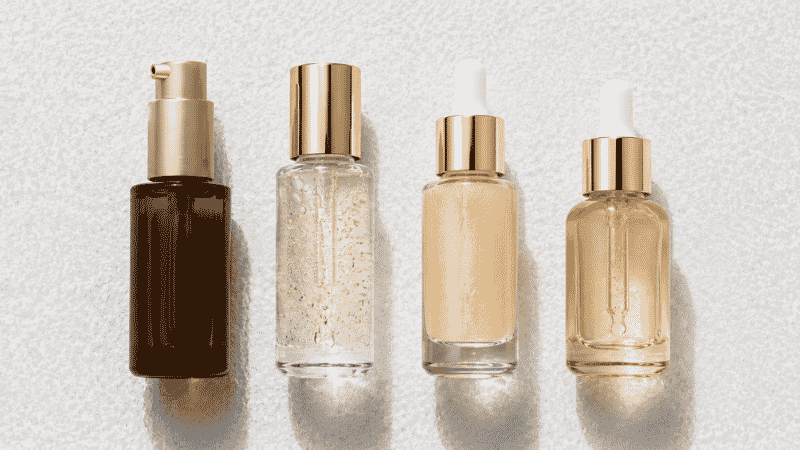 Four luxury serums for wrinkles in a row — retinol, glycolic acid, vitamin C and bakuchiol as the evidence-ranked skincare ingredients for fine lines