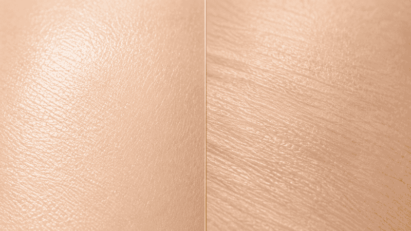 Side-by-side macro skin texture comparison showing youthful versus mature skin — how skin changes after 40 including collagen decline and barrier function changes